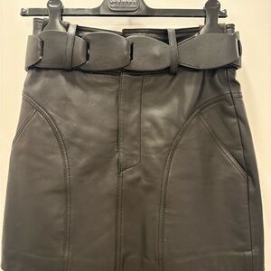 Sea Black Leather Pencil Skirt with Detachable Belt